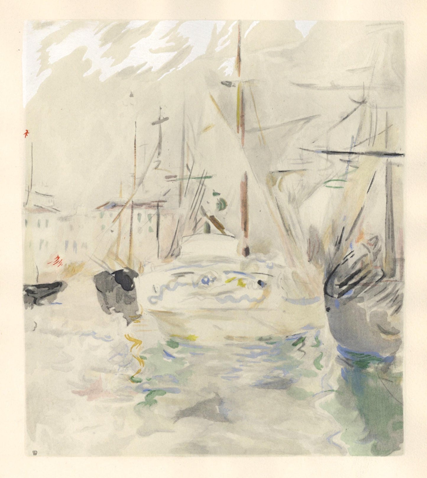 Berthe Morisot, Bateau Blanc Dans Le Port De Nice, Berthe Morisot Seize Aquarelles, Lithograph