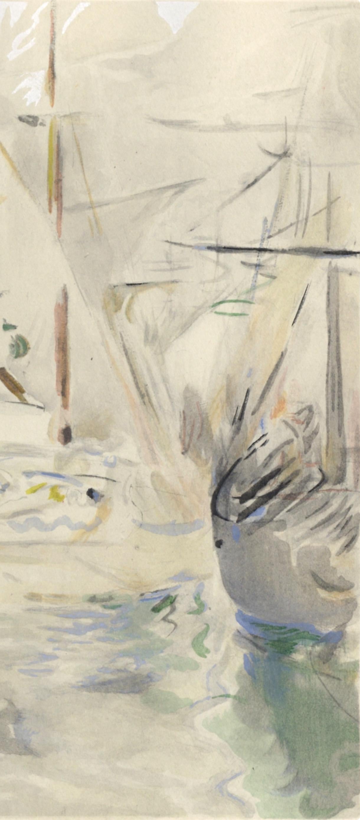 Berthe Morisot, Bateau Blanc Dans Le Port De Nice, Berthe Morisot Seize Aquarelles, Lithograph