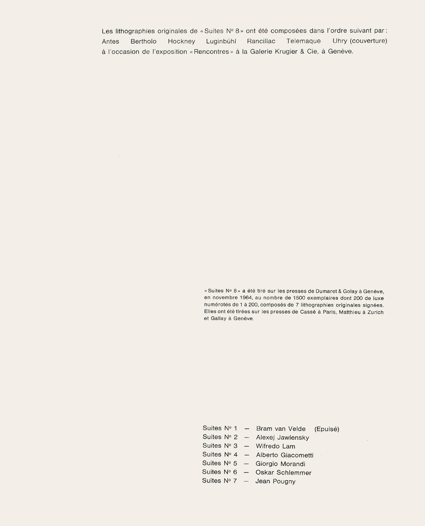 Ren Bertholo, Composition, Suites N8, Rencontres, Lithograph