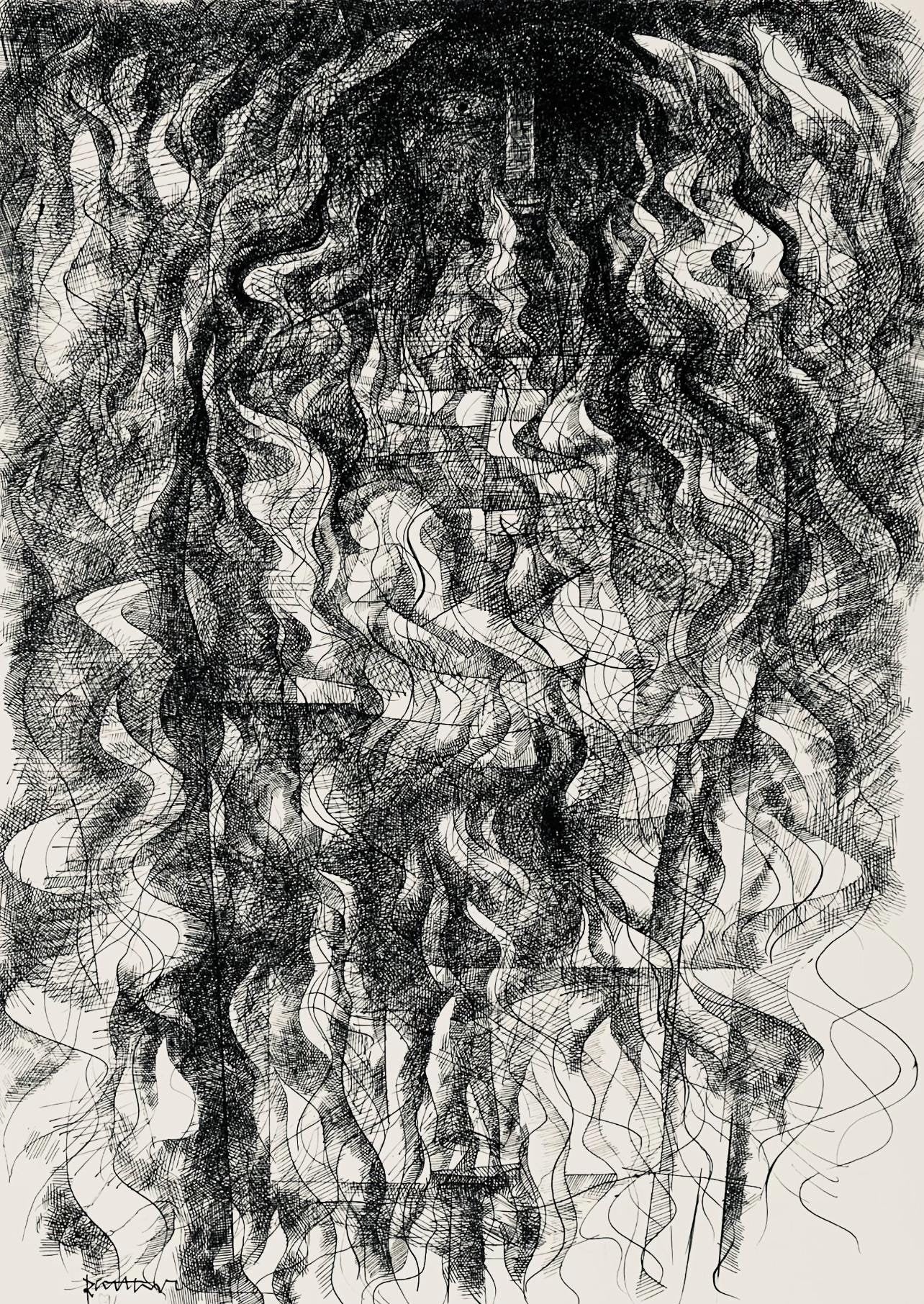 Abraham Rattner, Figure In Flames, Lithograph