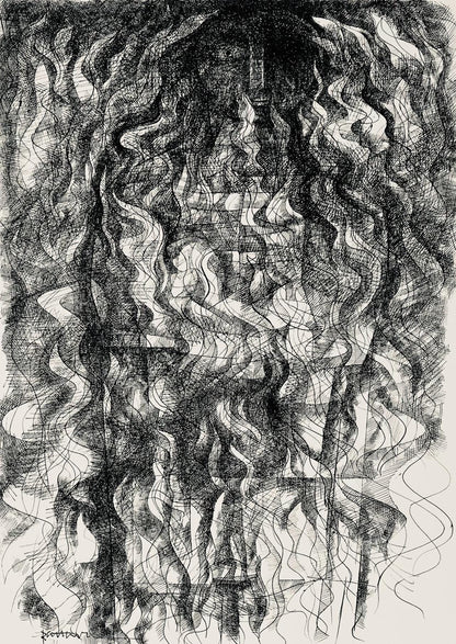 Abraham Rattner, Figure In Flames, Lithograph