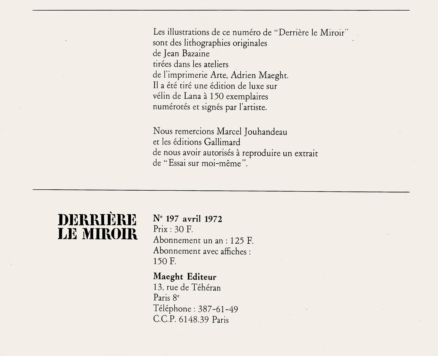 Jean Bazaine, Composition, Derrire Le Miroir, Lithograph