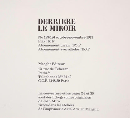 Joan Mir, Composition (Cramer 145; Mourlot, 738-740), Derrire Le Miroir, Lithograph
