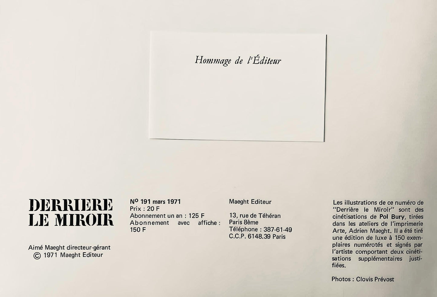 Pol Bury, Cintisation, Derrire Le Miroir, Lithograph
