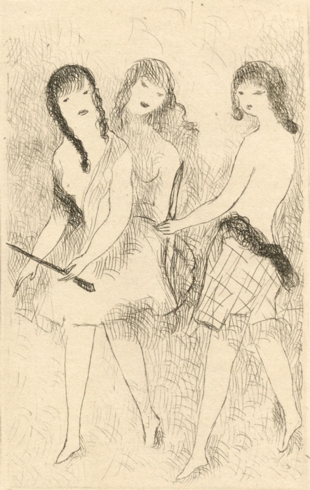 Marie Laurencin, Trois Jeunes Filles Jouant L'Arc, Dix Filles Dans Un Pr, Etching