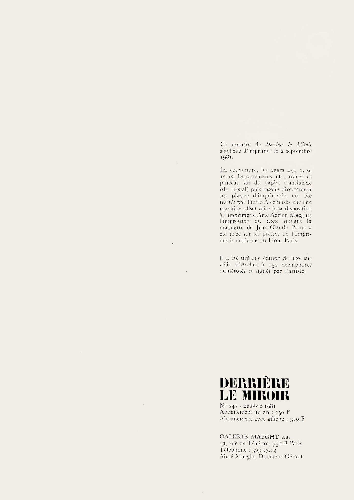 Pierre Alechinsky, Composition, Derrire Le Miroir, Lithograph