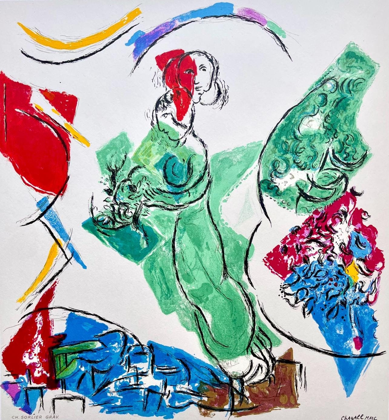 Marc Chagall, Composition, Derrire Le Miroir, Lithograph