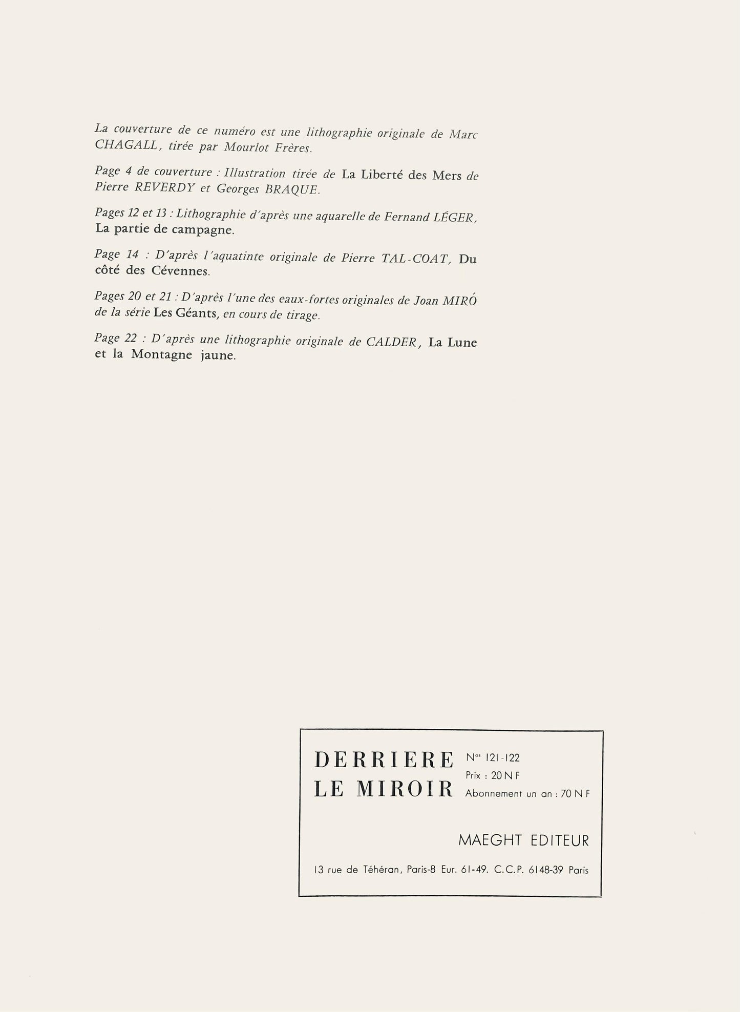 Georges Braque, Composition, Derrire Le Miroir, Lithograph