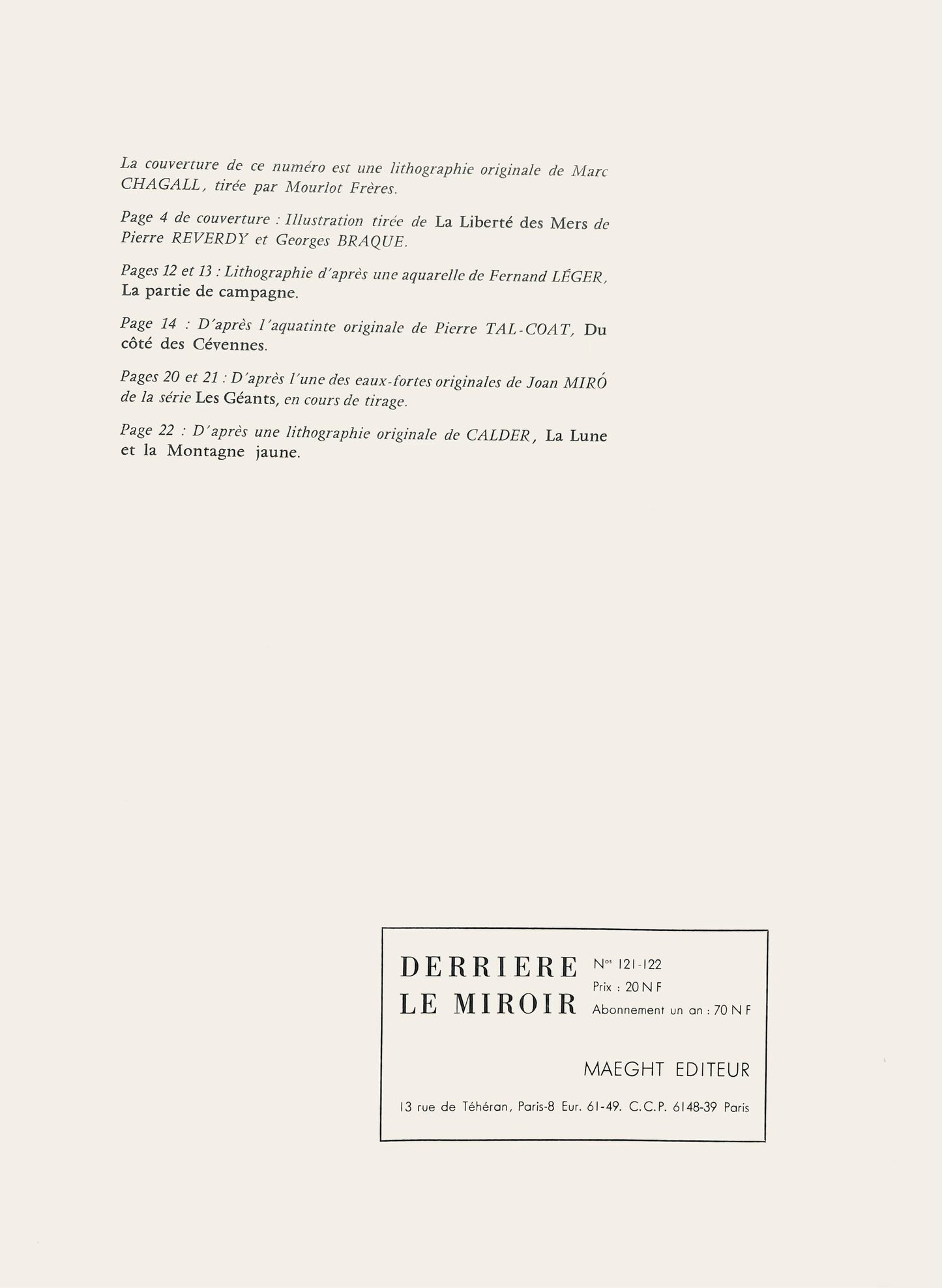 Joan Mir, Composition (Cramer 70; Mourlot 316), Derrire Le Miroir, Lithograph