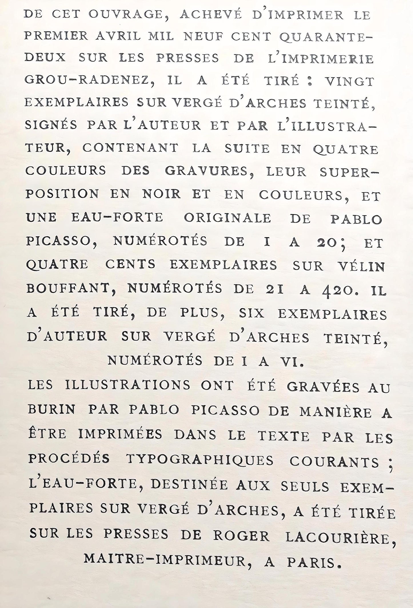 Pablo Picasso, Composition (Cramer 36; Bloch 360; Horodisch A6), Non Vouloir, Zincograph