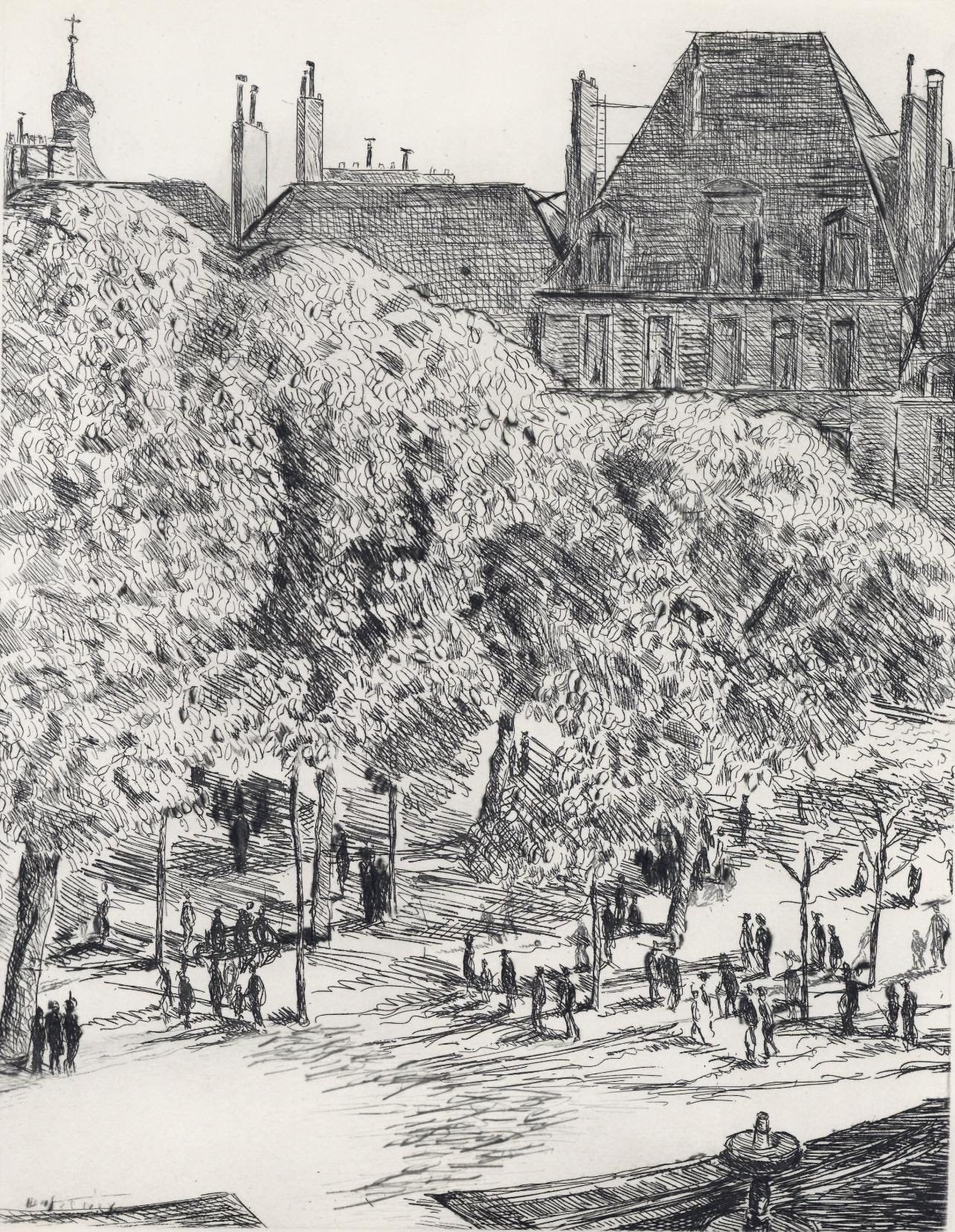 Georges Dufrnoy, Placement Des Vosges, A La Gloire Paris, Etching