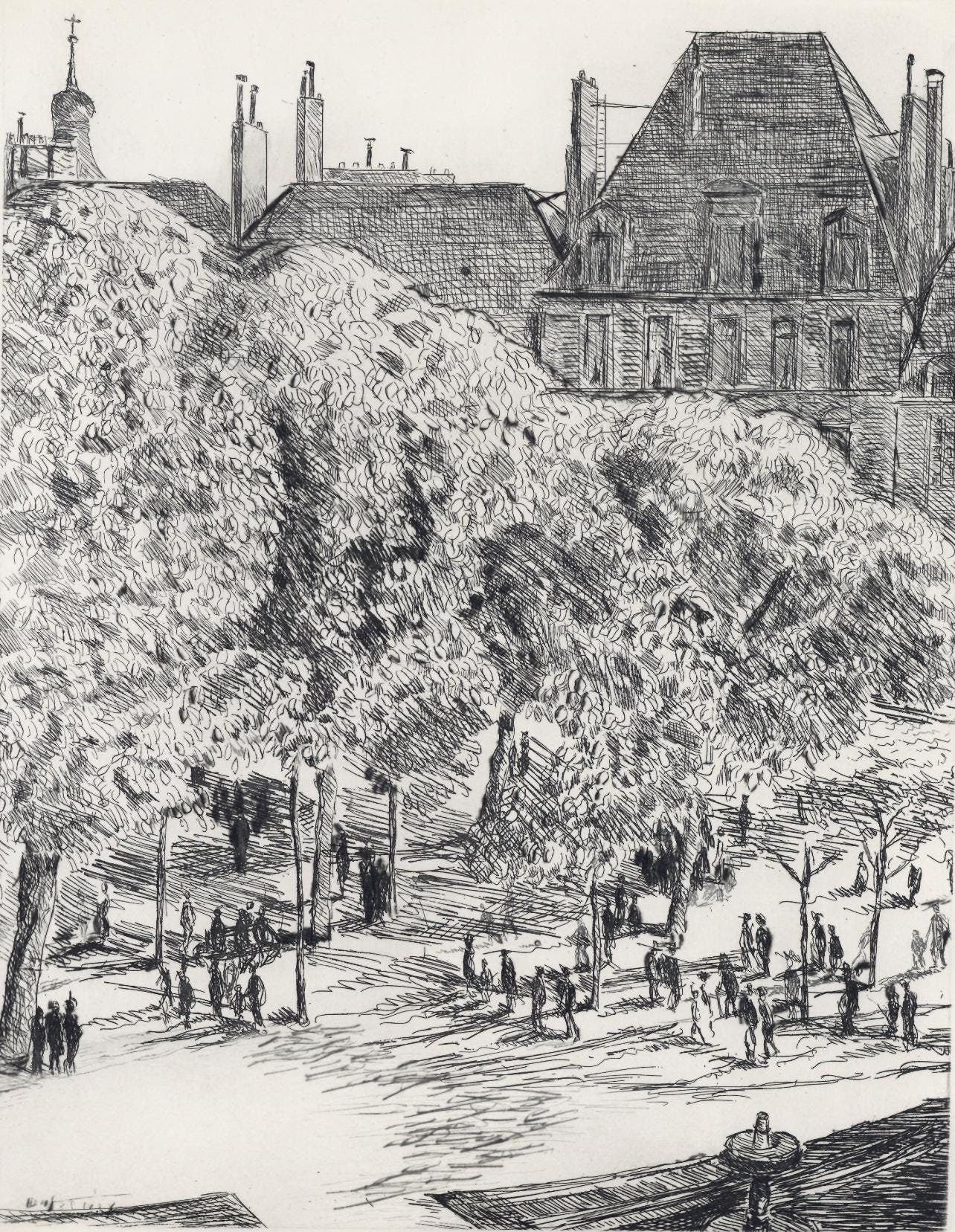 Georges Dufrnoy, Placement Des Vosges, A La Gloire Paris, Etching