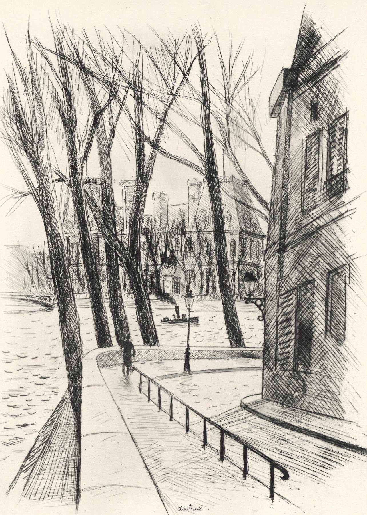 Robert Louis Antral, L'Htel De Ville, A La Gloire Paris, Etching