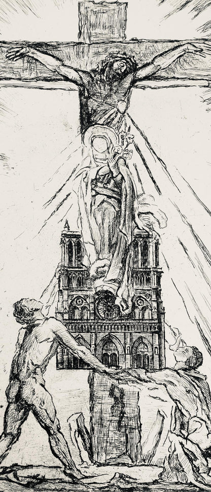 George Desvallires, Crucifix De Notre Dame, A La Gloire Paris, Etching