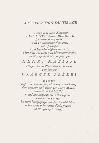 Henri Matisse, Composition (Duthuit No. 17), Pierre Feu, Les Miroirs Profonds, Lithograph