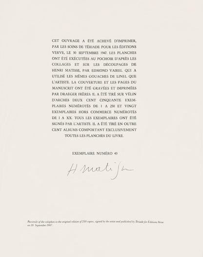 Henri Matisse, Le Lagon, Jazz, Special Edition For The Museum Of Modern Art, Hliogravure