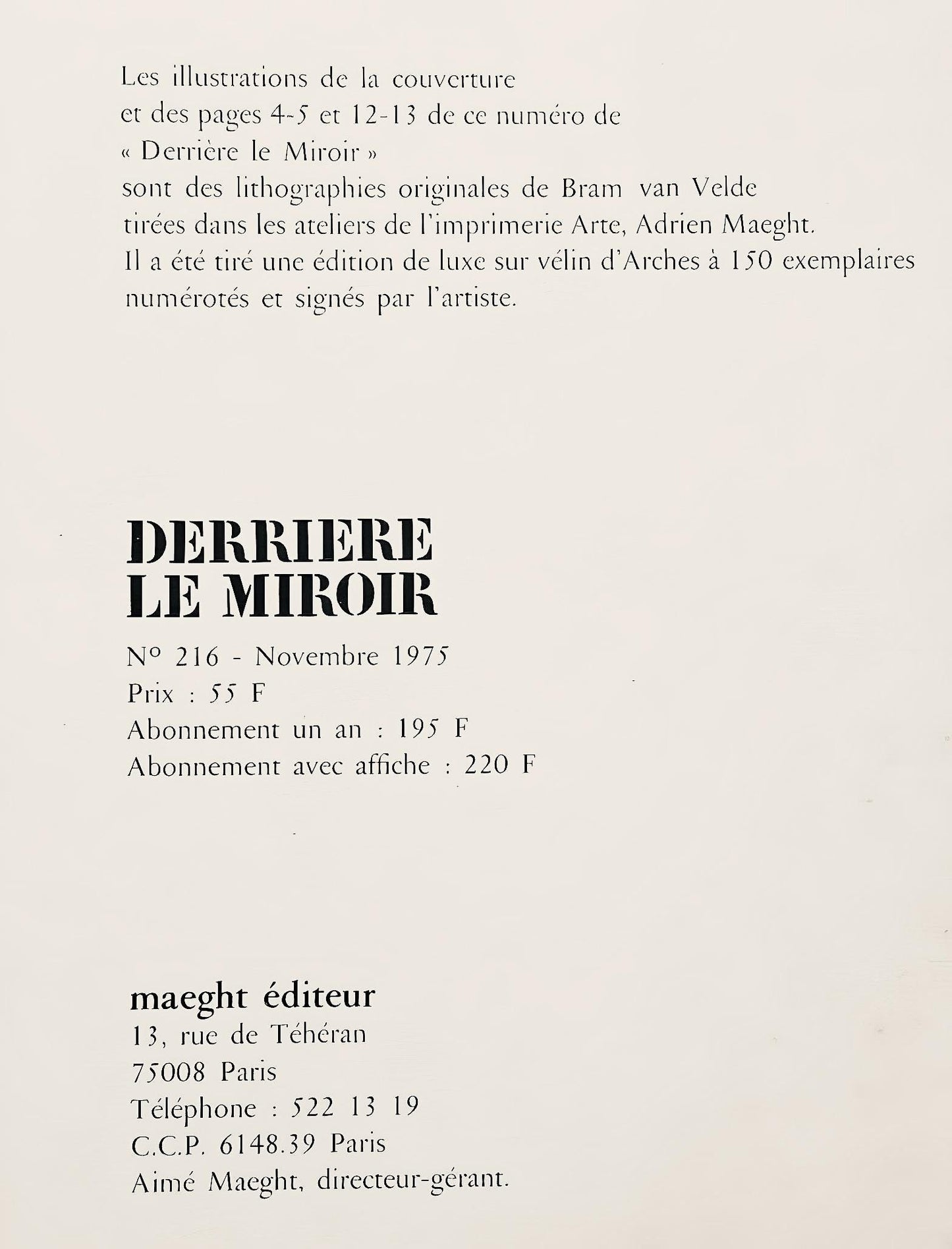 Geer Van Velde, Composition, Derrire Le Miroir, Lithograph