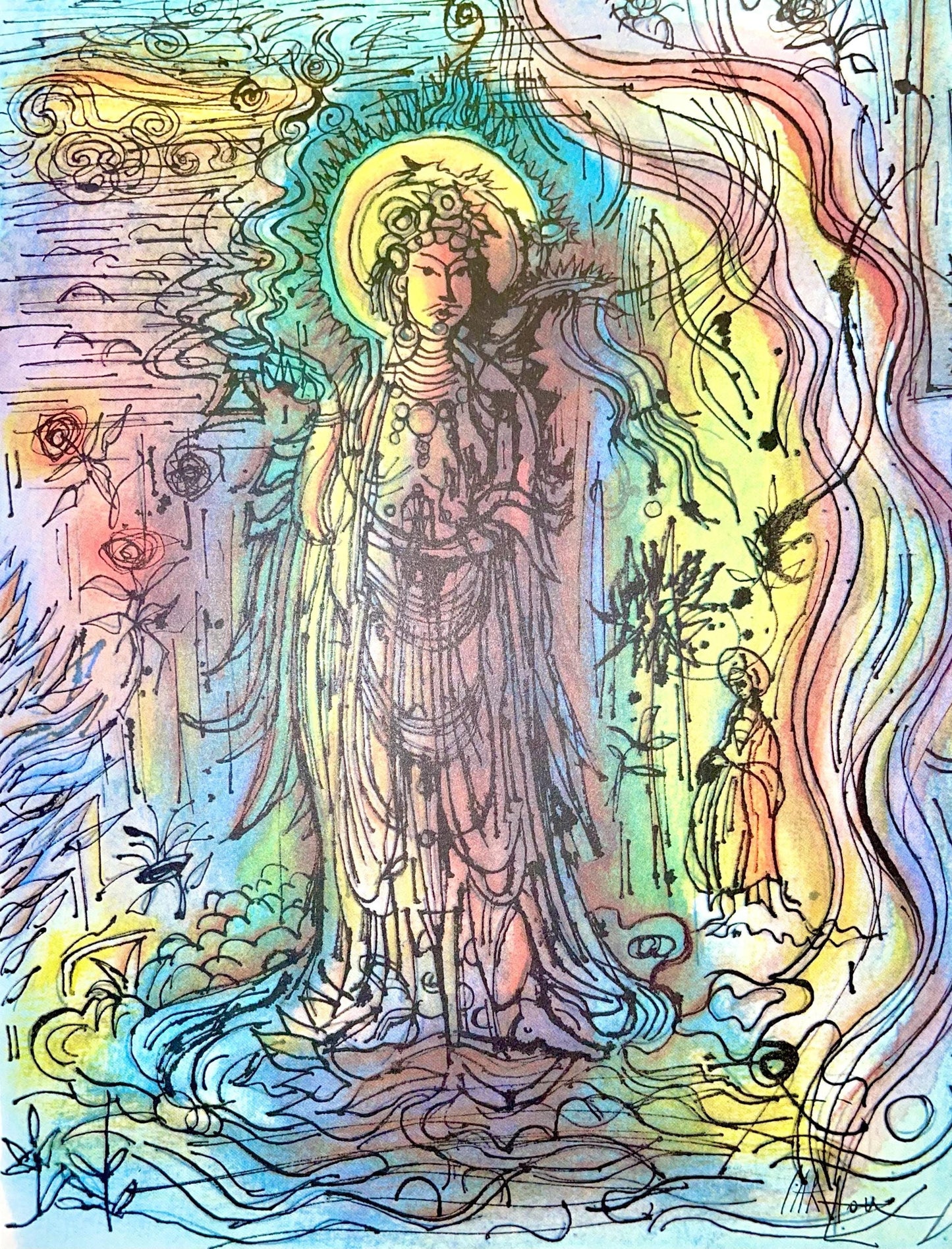 Jean Carzou, Composition, Ce Panorama Du Bouddhisme, Lithograph