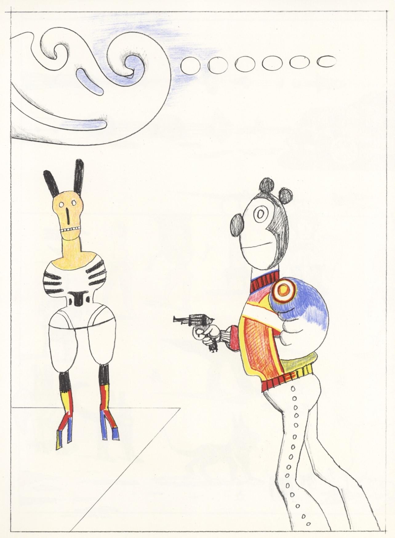Saul Steinberg, Composition, Derrire Le Miroir, Lithograph