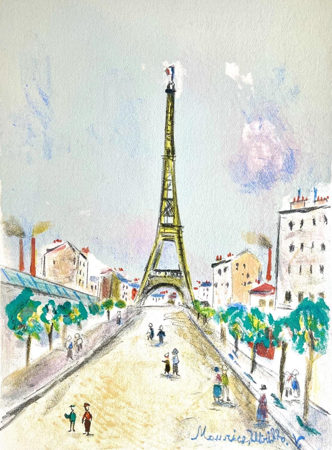 Maurice Utrillo, La Tour Eiffel, Paris Capitale, Lithograph