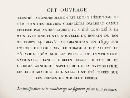 Andr Masson, Composition, Uvres Compltes D'Albert Camus, Lithograph
