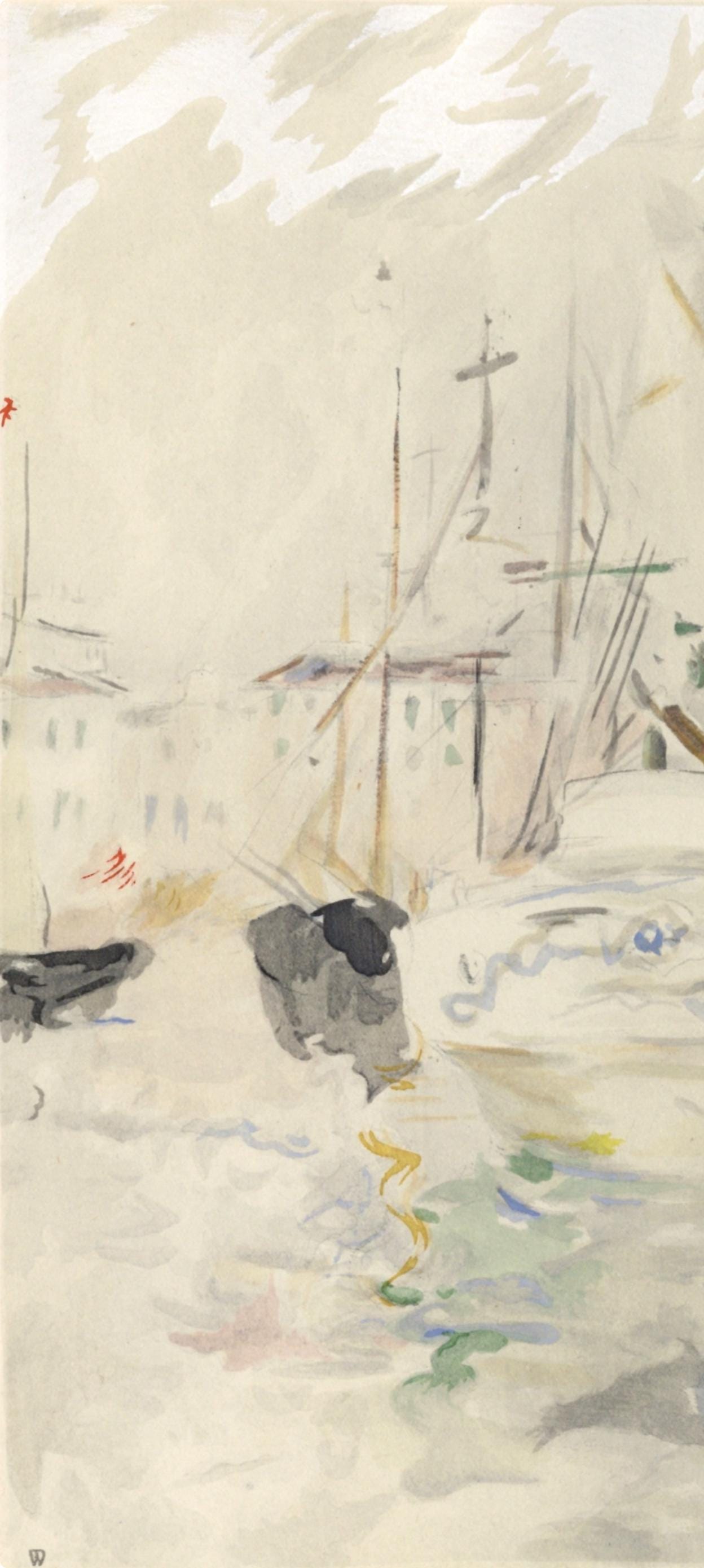 Berthe Morisot, Bateau Blanc Dans Le Port De Nice, Berthe Morisot Seize Aquarelles, Lithograph