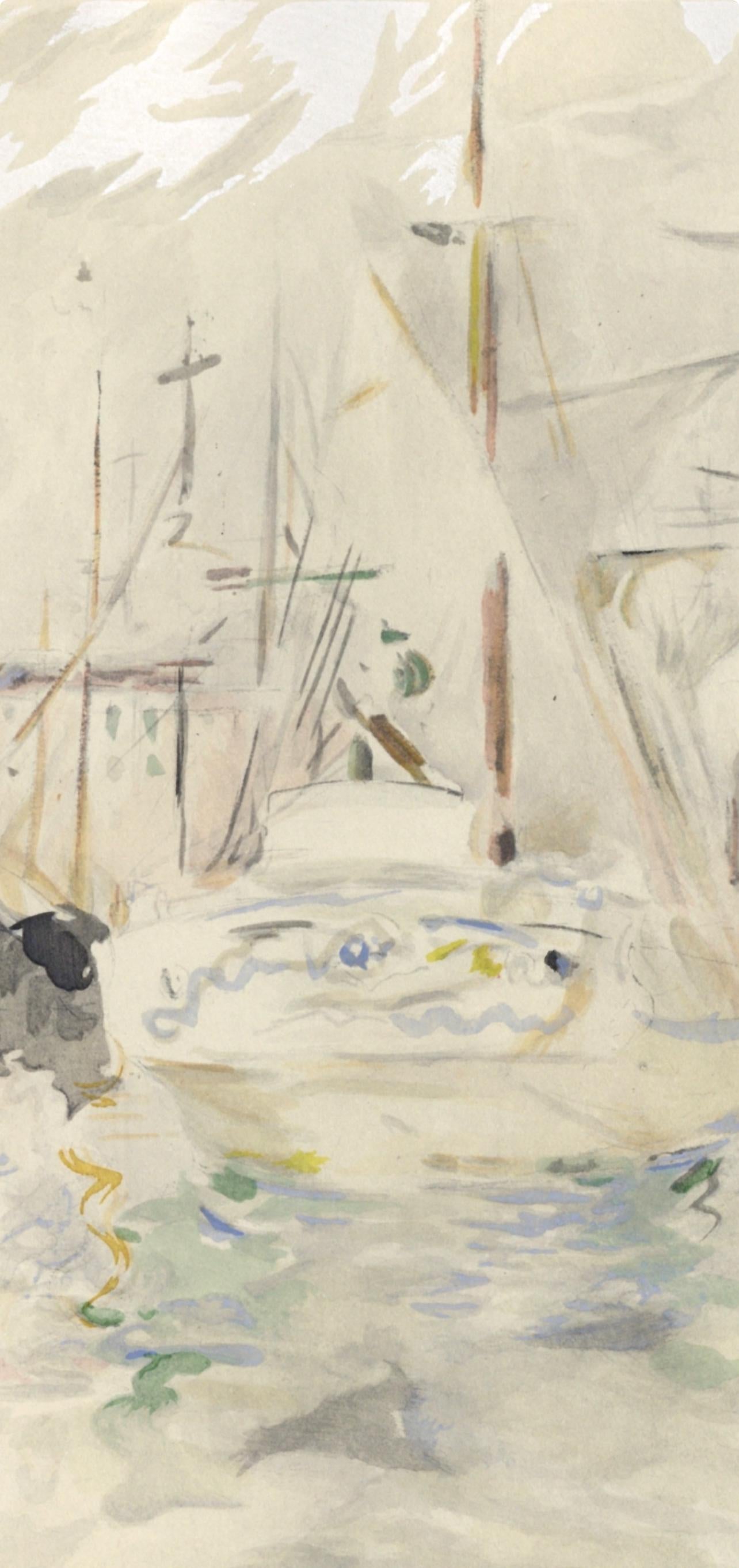 Berthe Morisot, Bateau Blanc Dans Le Port De Nice, Berthe Morisot Seize Aquarelles, Lithograph