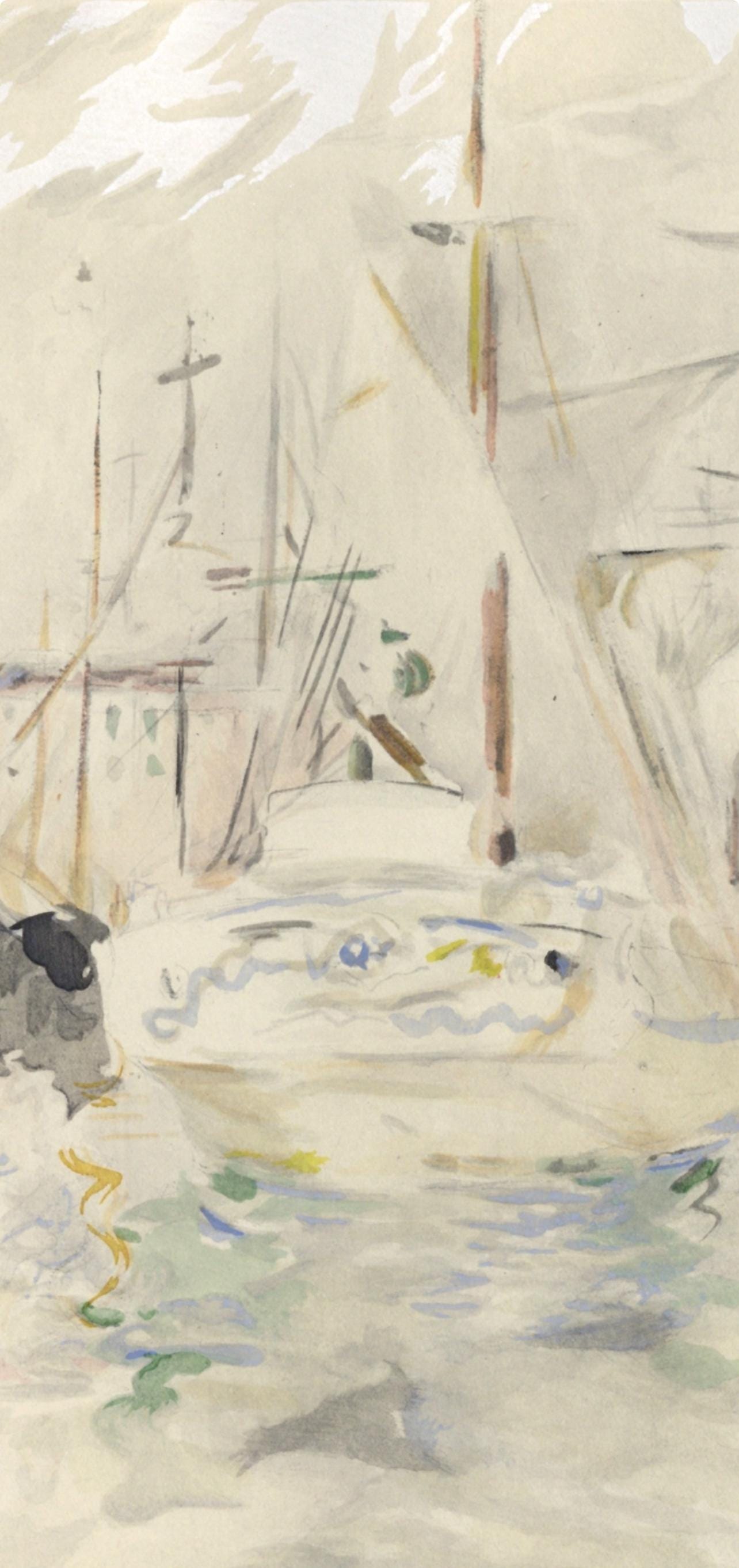 Berthe Morisot, Bateau Blanc Dans Le Port De Nice, Berthe Morisot Seize Aquarelles, Lithograph
