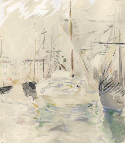 Berthe Morisot, Bateau Blanc Dans Le Port De Nice, Berthe Morisot Seize Aquarelles, Lithograph