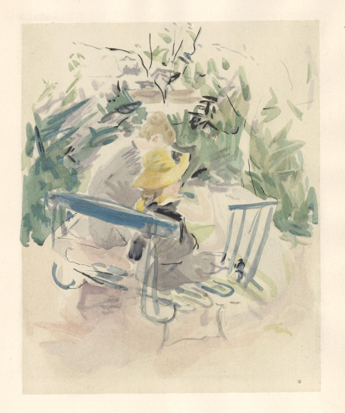 Berthe Morisot, Fillette Et Sa Bonne Sur Un Banc, Berthe Morisot Seize Aquarelles, Lithograph