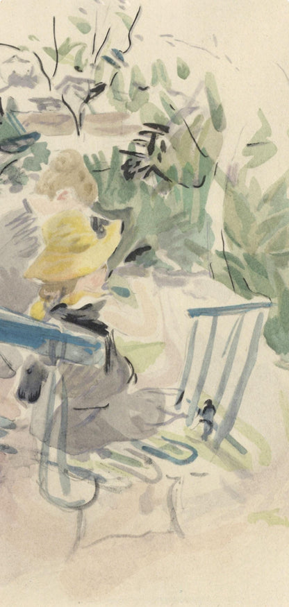 Berthe Morisot, Fillette Et Sa Bonne Sur Un Banc, Berthe Morisot Seize Aquarelles, Lithograph