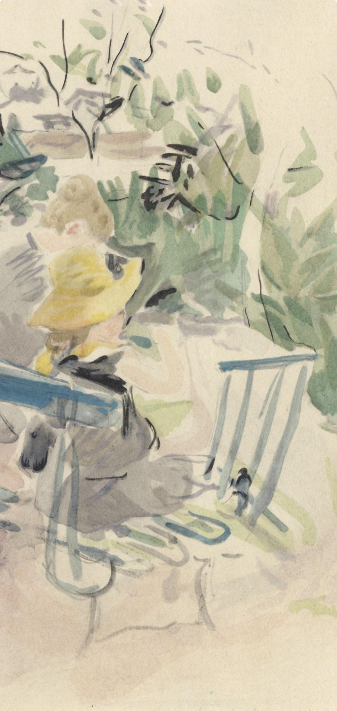 Berthe Morisot, Fillette Et Sa Bonne Sur Un Banc, Berthe Morisot Seize Aquarelles, Lithograph