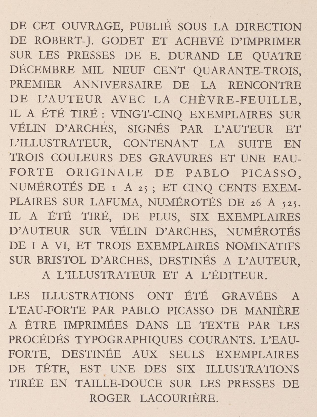 Pablo Picasso, Visages (Bloch 361A-E; Baer 683-688; Cramer 38), La Chvre-Feuille, Engraving And