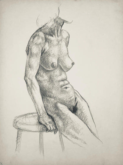 Ian Hornak, Renaissance Female Nude Figure Study, 1963, Original Drawing