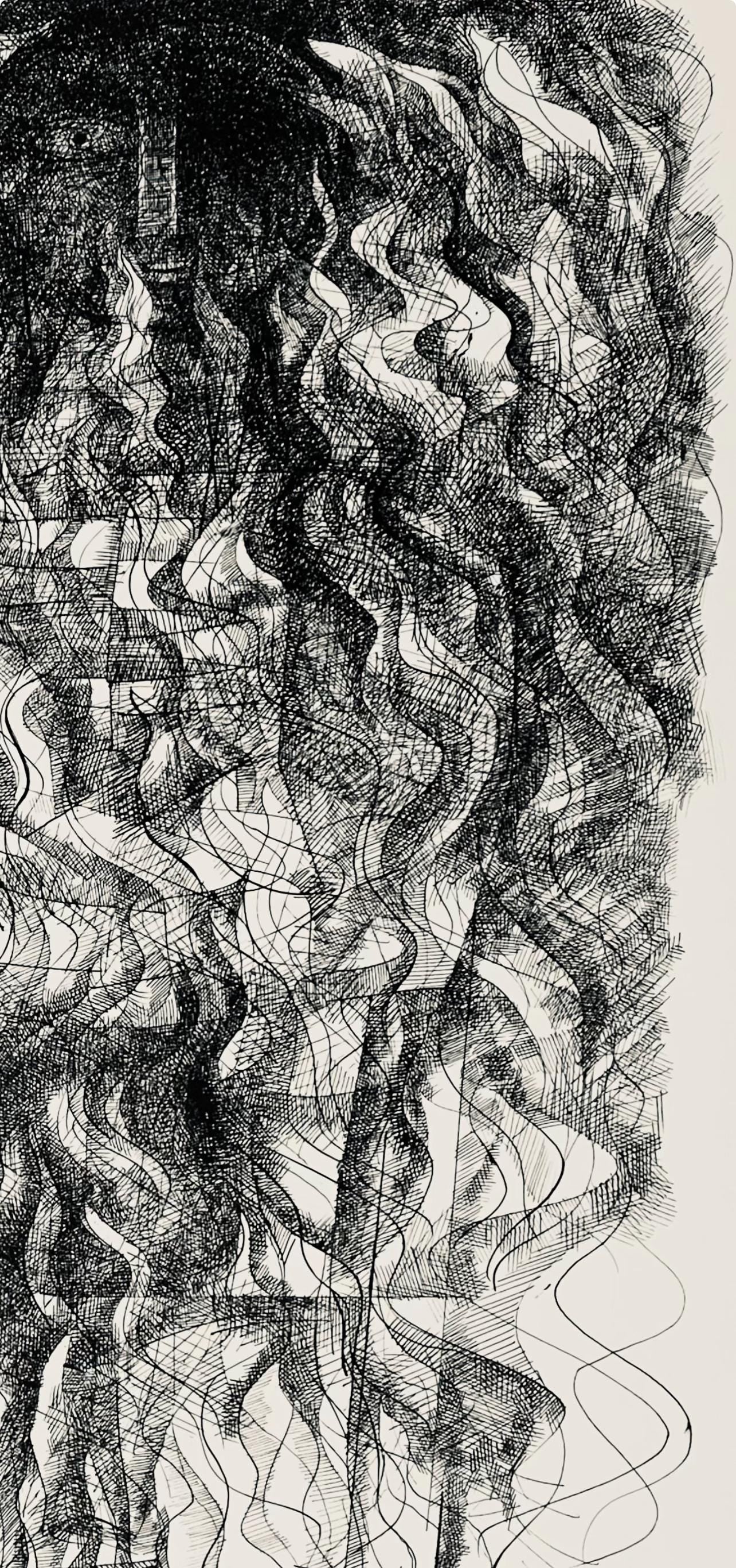 Abraham Rattner, Figure In Flames, Lithograph