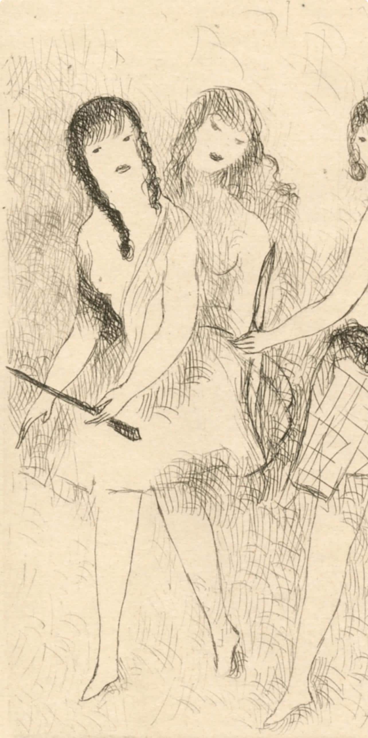 Marie Laurencin, Trois Jeunes Filles Jouant L'Arc, Dix Filles Dans Un Pr, Etching