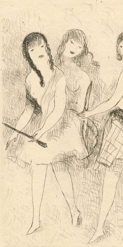 Marie Laurencin, Trois Jeunes Filles Jouant L'Arc, Dix Filles Dans Un Pr, Etching