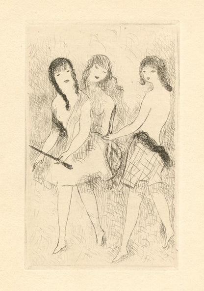 Marie Laurencin, Trois Jeunes Filles Jouant L'Arc, Dix Filles Dans Un Pr, Etching