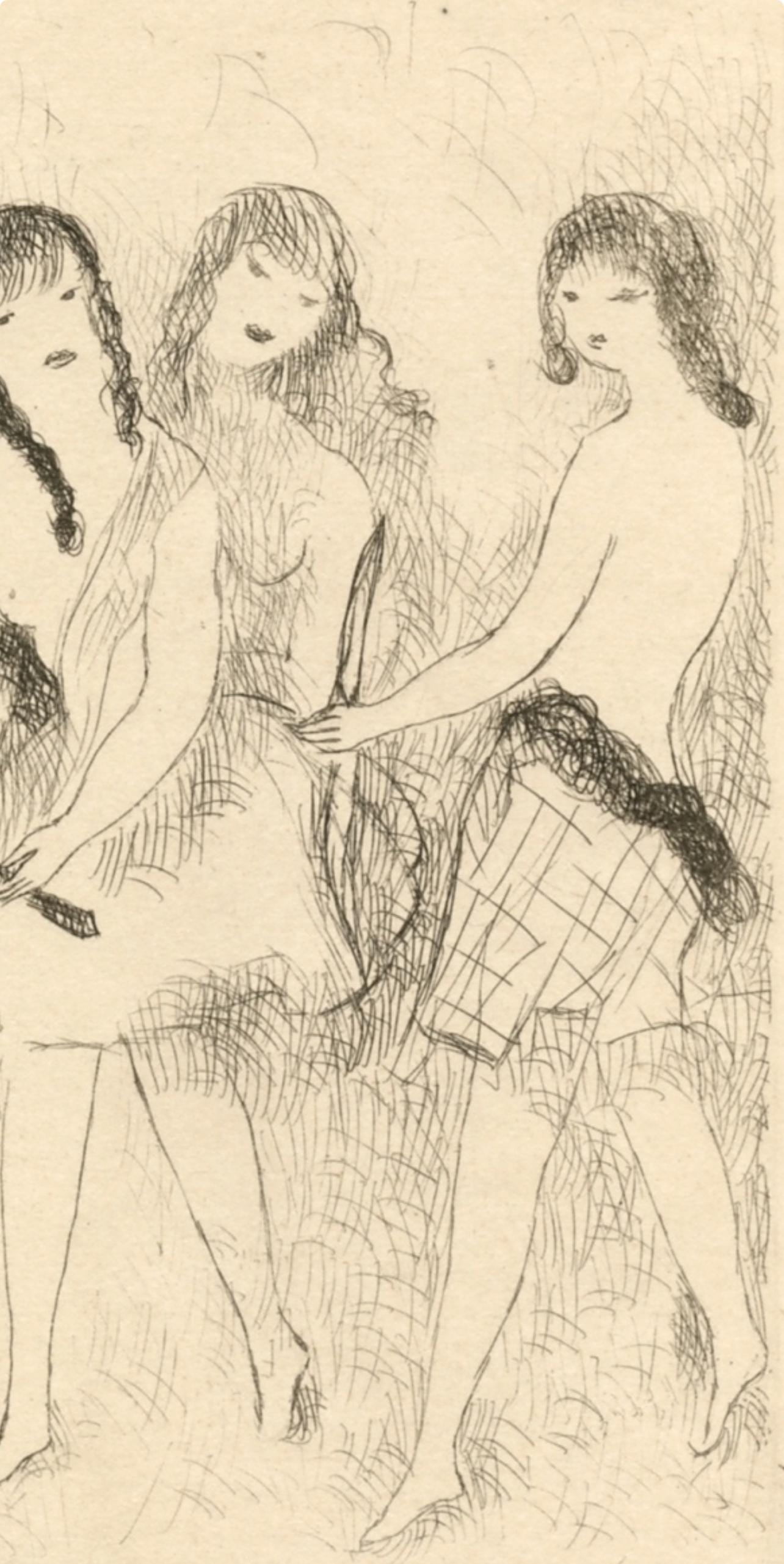 Marie Laurencin, Trois Jeunes Filles Jouant L'Arc, Dix Filles Dans Un Pr, Etching