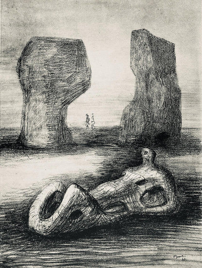 Henry Moore, Wood Sculpture In Setting Of Rocks, The Drawings Of Henry Moore, Lithograph