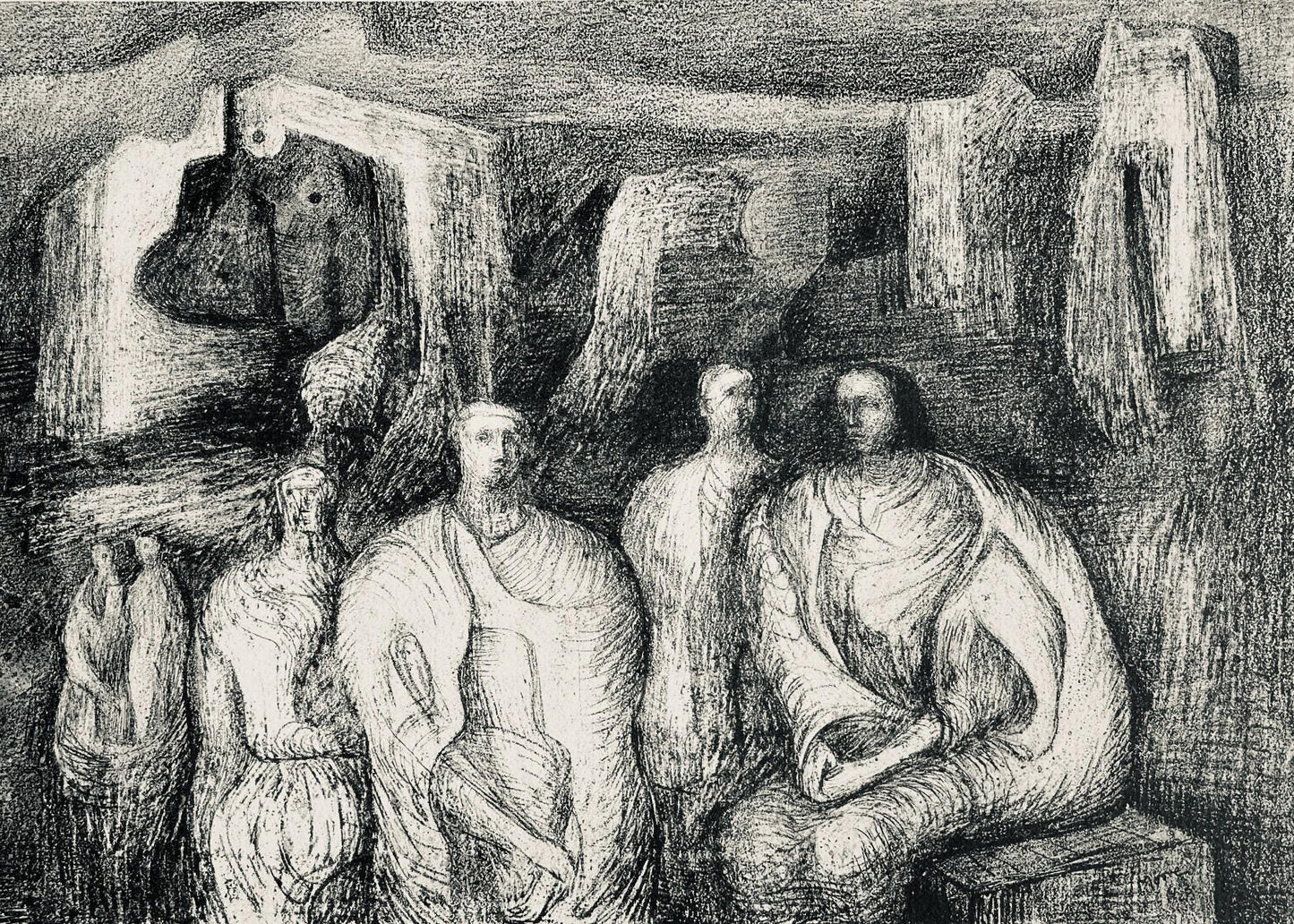 Henry Moore, Figures Against An Architectural Background, The Drawings Of Henry Moore, Lithograph