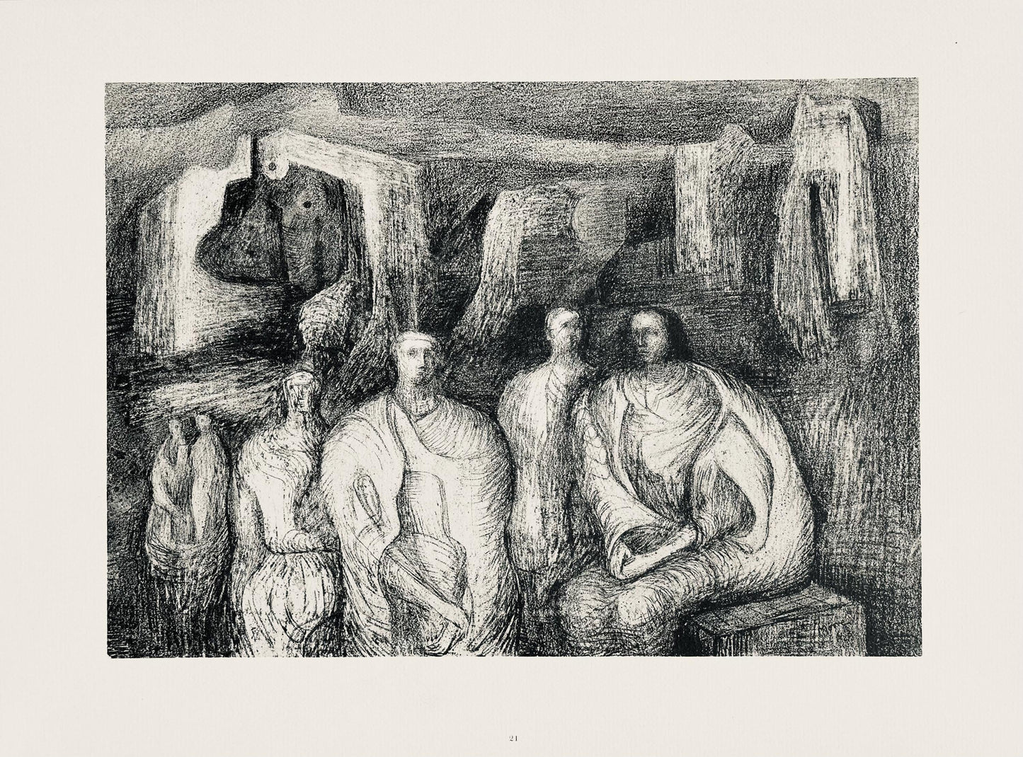 Henry Moore, Figures Against An Architectural Background, The Drawings Of Henry Moore, Lithograph