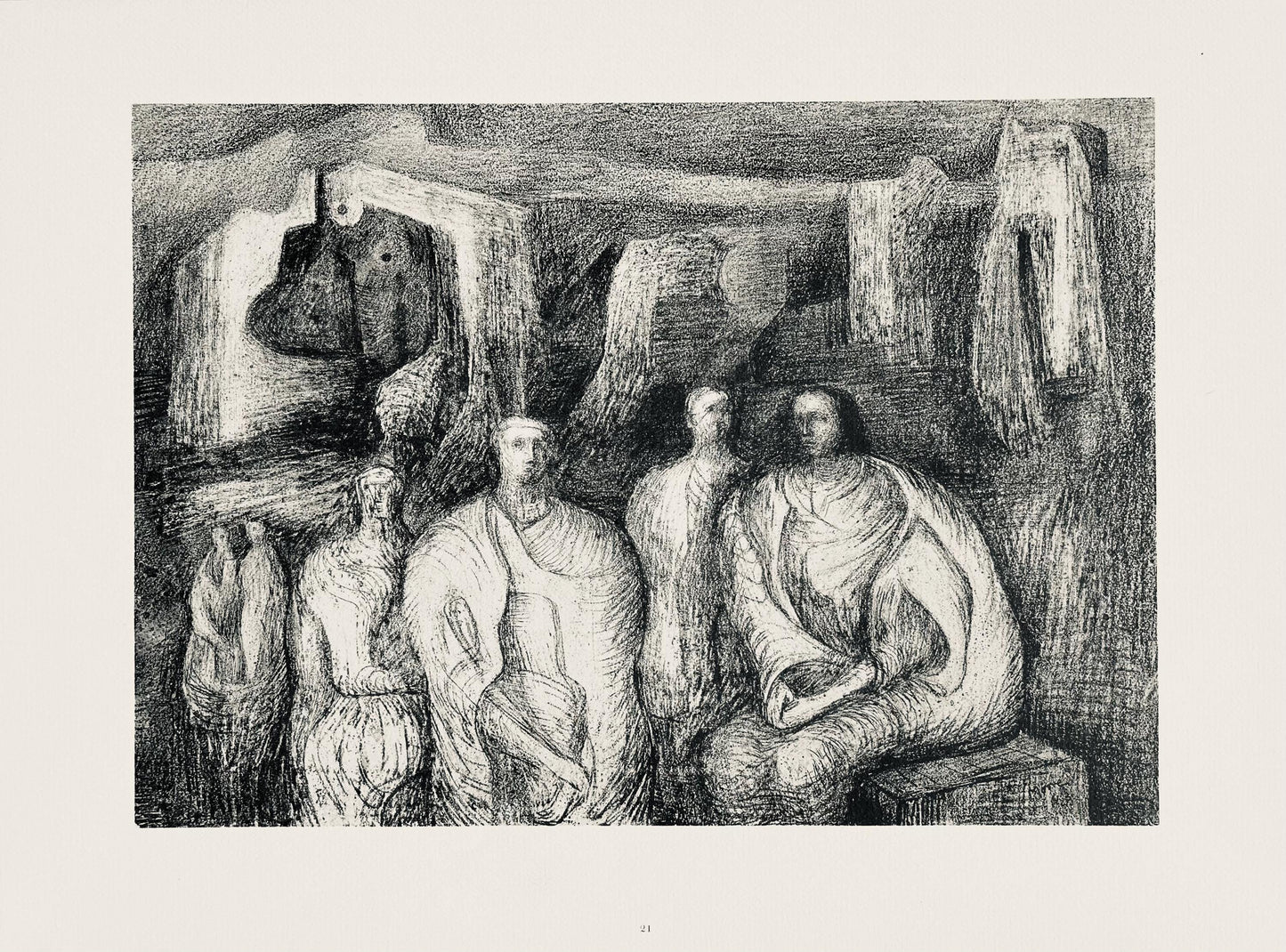 Henry Moore, Figures Against An Architectural Background, The Drawings Of Henry Moore, Lithograph