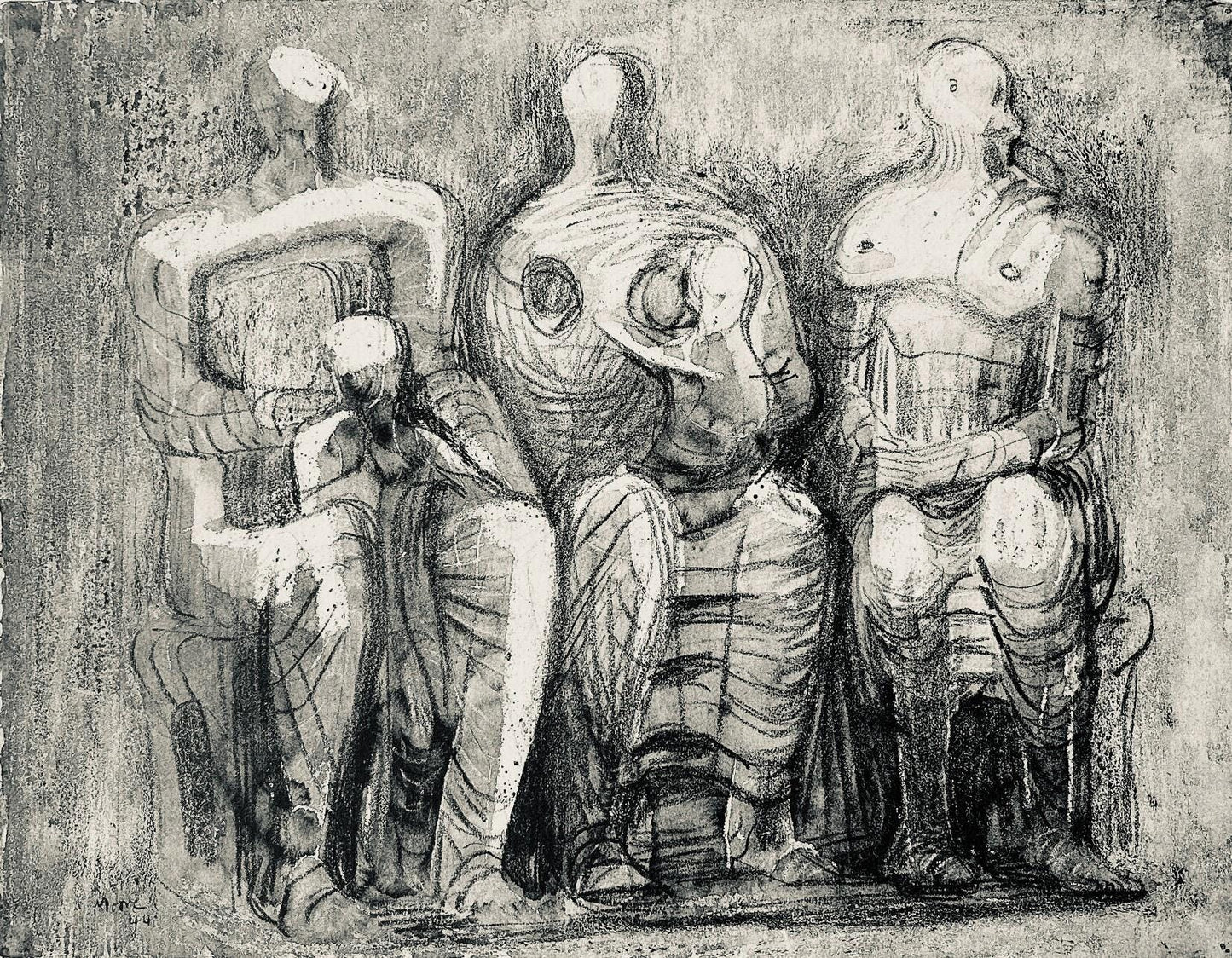 Henry Moore, Three Figures With Children, The Drawings Of Henry Moore, Lithograph
