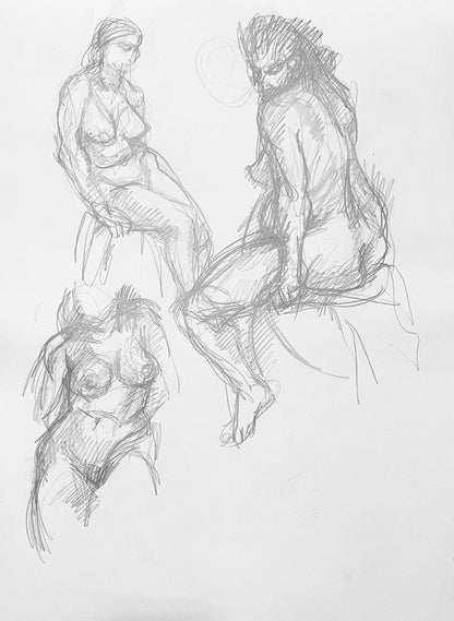 Ian Hornak, Renaissance Female Nude Figure Study, 1963, Original Drawing