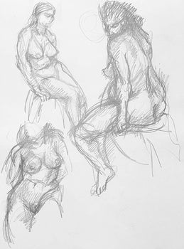 Ian Hornak, Renaissance Female Nude Figure Study, 1963, Original Drawing