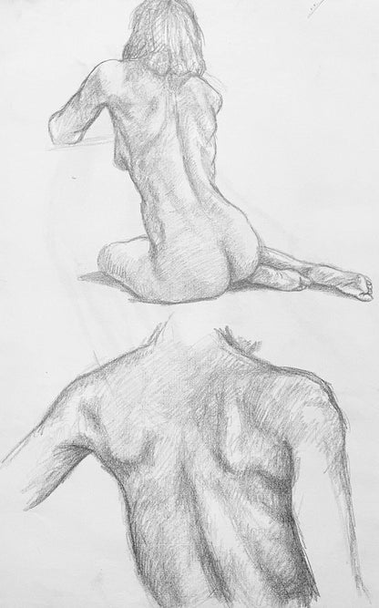 Ian Hornak, Renaissance Male And Female Nude Figure Study, 1963, Original Drawing