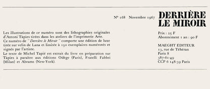 Antoni Tpies, Composition, Derrire Le Miroir, Lithograph