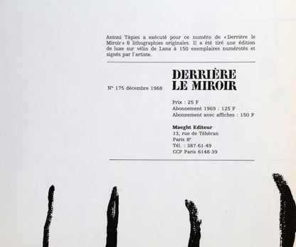 Antoni Tpies, Composition, Derrire Le Miroir, Lithograph