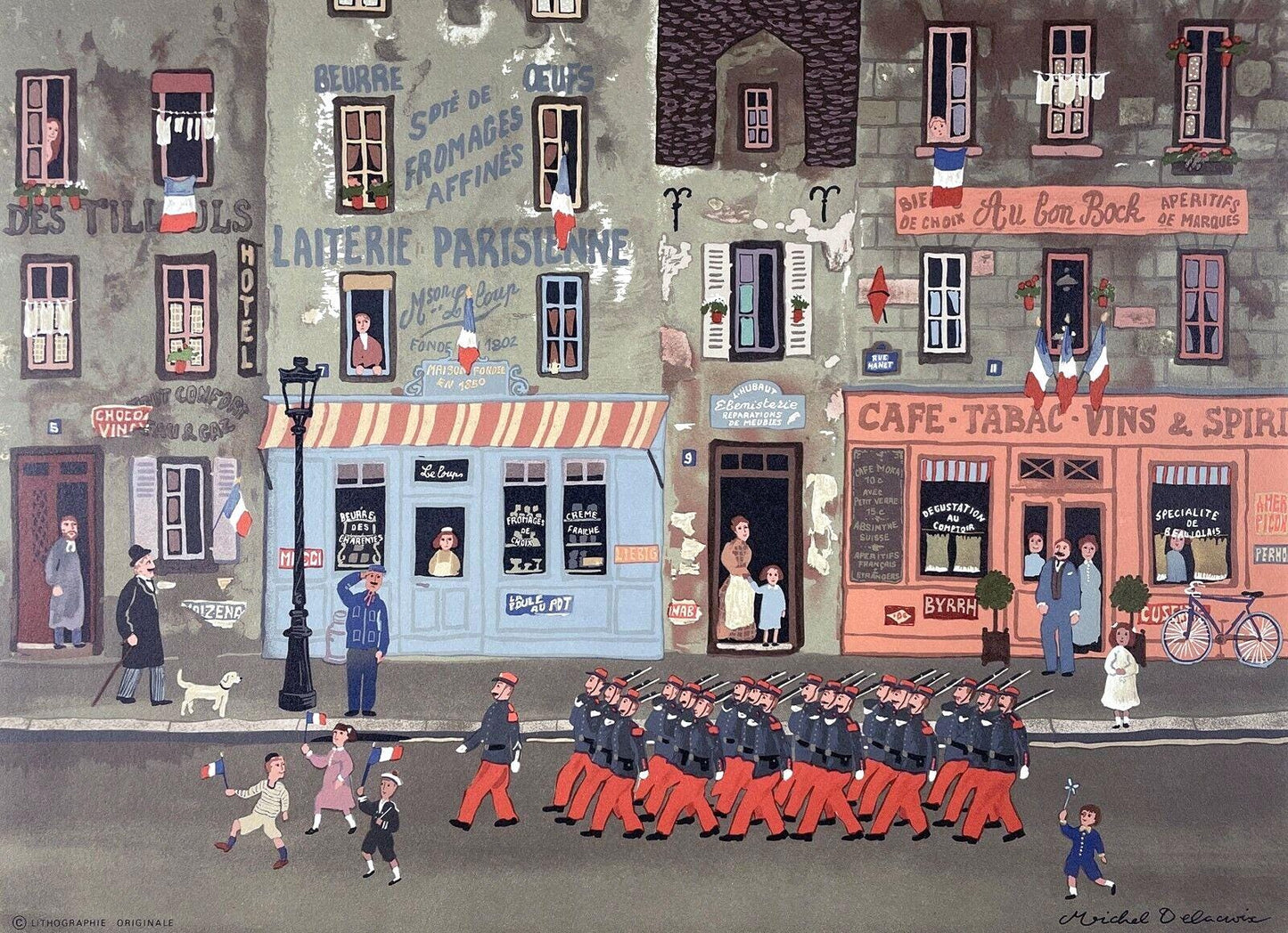 Michel Delacroix, Le dfil du 14 Juillet, Lithograph